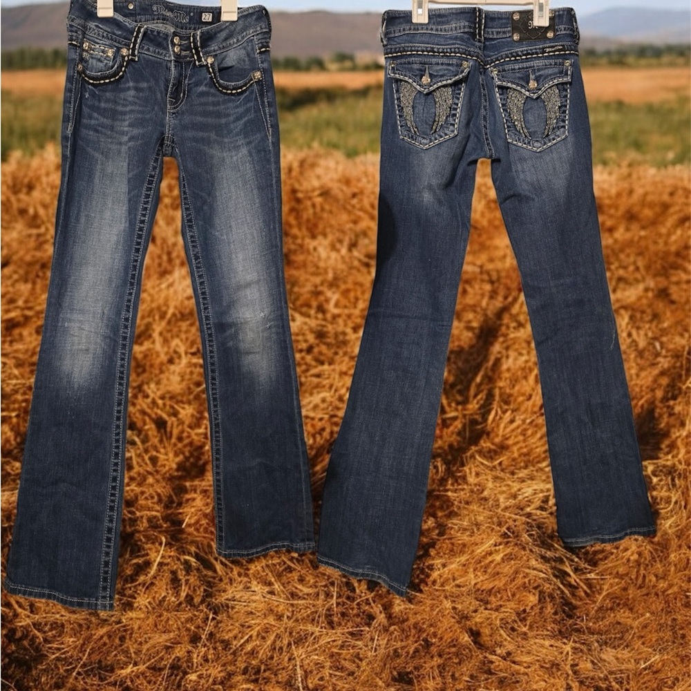 Miss Me Blue Boot Cut Jeans with Decorative Stitching